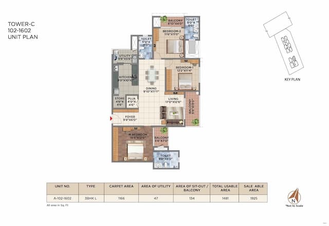 Pride Euphora - 3 BHK Floor Plan