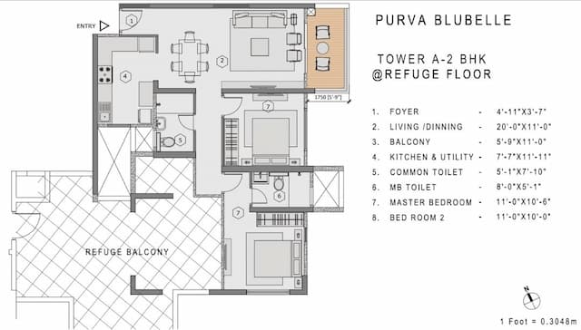 Purva Bluebelle - 2BHK Floor Plan