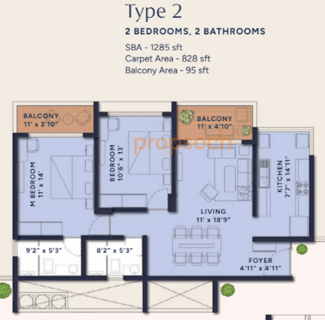 Ranka Ankura - 2BHK Floor Plan