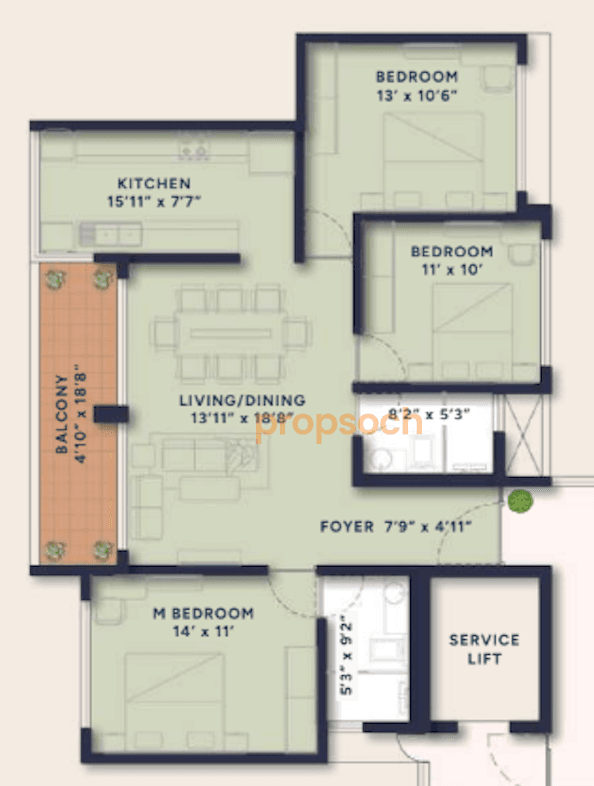 Ranka Ankura - 3BHK Floor Plan