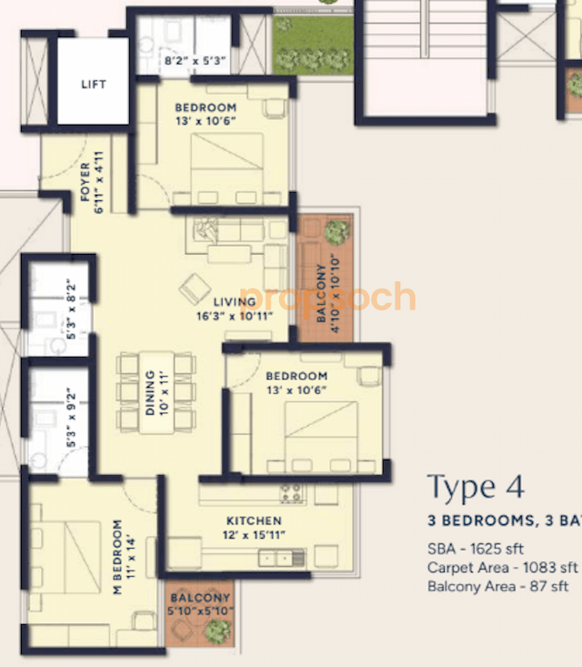 Ranka Ankura - 3BHK Floor Plan
