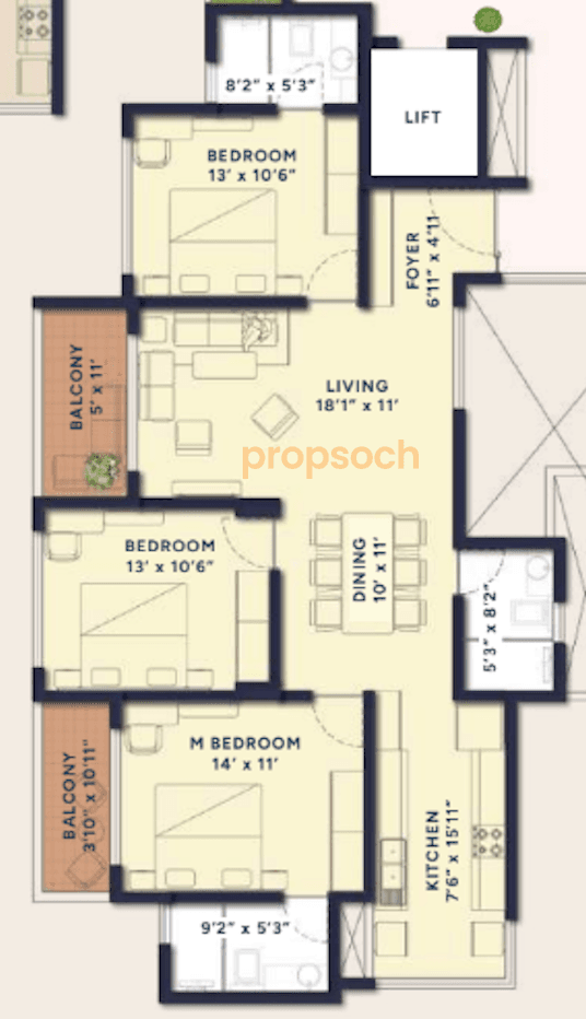 Ranka Ankura - 3BHK Floor Plan