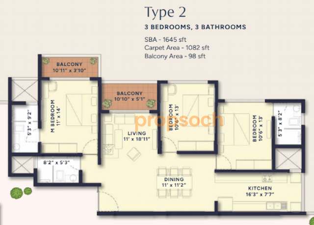 Ranka Ankura - 3BHK Floor Plan