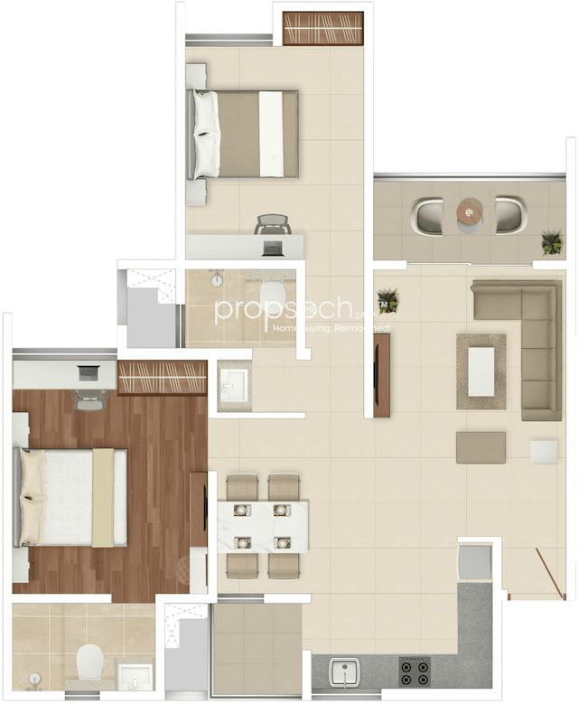 Rohan Ekanta - 2 BHK Floor Plan