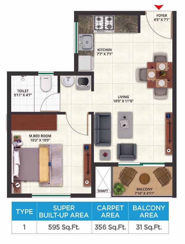 Sattva Aeropolis - 1 BHK Floor Plan