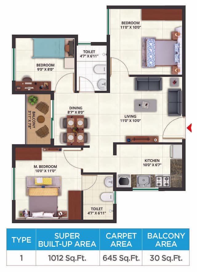 Sattva Aeropolis - 2 BHK Floor Plan