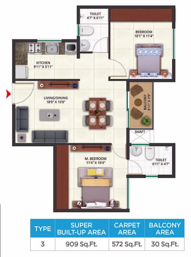 Sattva Aeropolis - 2 BHK Floor Plan