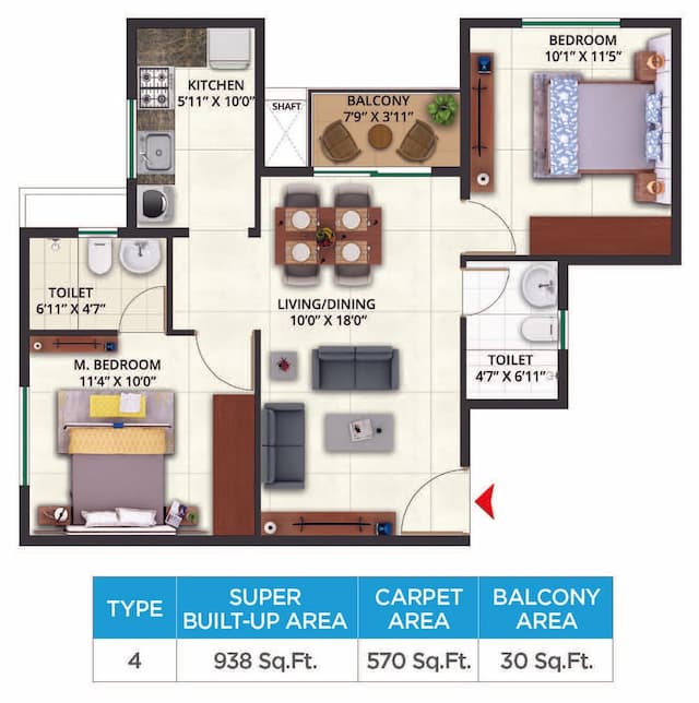 Sattva Aeropolis - 2 BHK Floor Plan