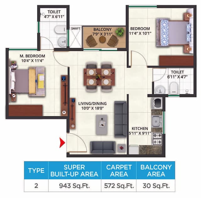Sattva Aeropolis - 2 BHK Floor Plan