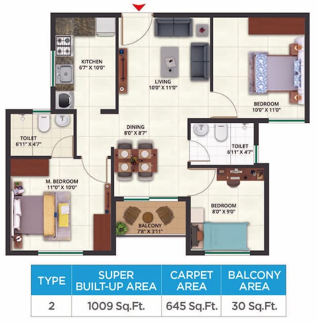 Sattva Aeropolis - 3 BHK Floor Plan