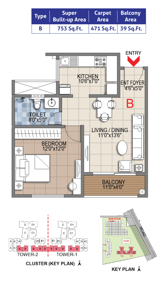 Sattva Songbird - 1 BHK Floor Plan