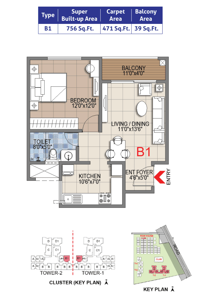 Sattva Songbird - 1 BHK Floor Plan