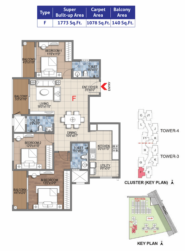 Sattva Songbird - 3 BHK Floor Plan
