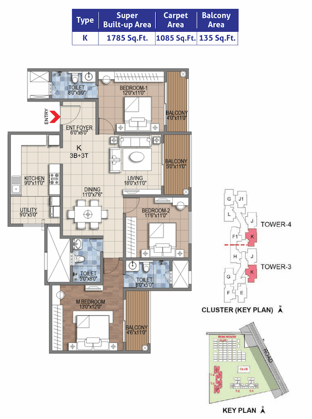 Sattva Songbird - 3 BHK Floor Plan