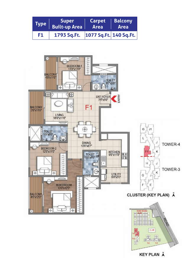 Sattva Songbird - 3 BHK Floor Plan