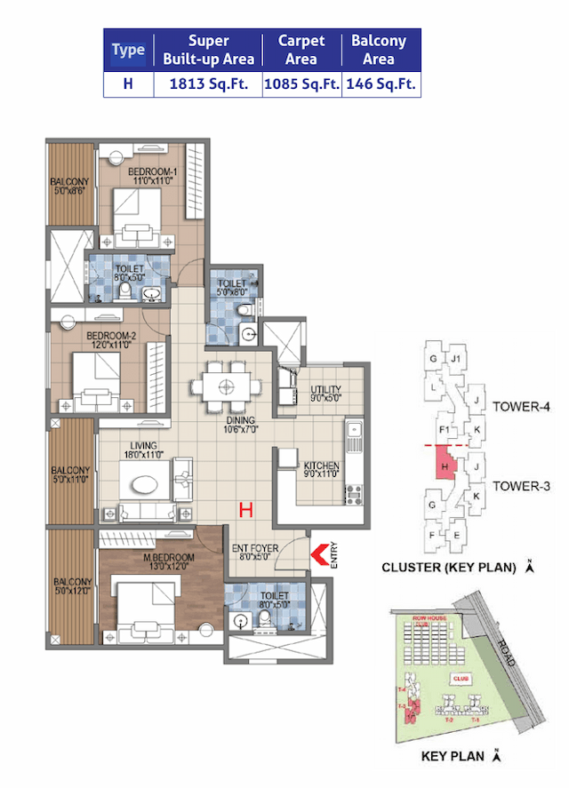 Sattva Songbird - 3 BHK Floor Plan