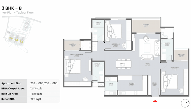 Serene Heights 1 - 3 BHK Floor Plan