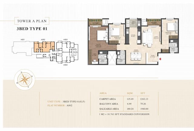 Shriram Esquire - 3BHK Floor Plan