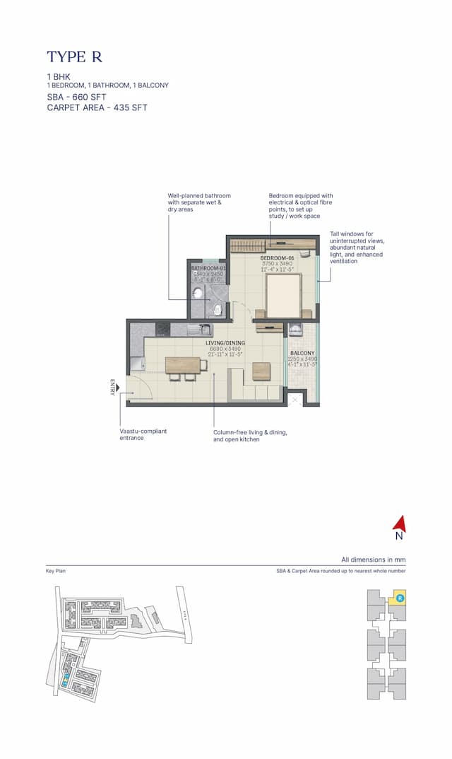 Sobha Neopolis - 1BHK Floor Plan