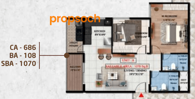 Suraksha Springs - 2 BHK Floor Plan