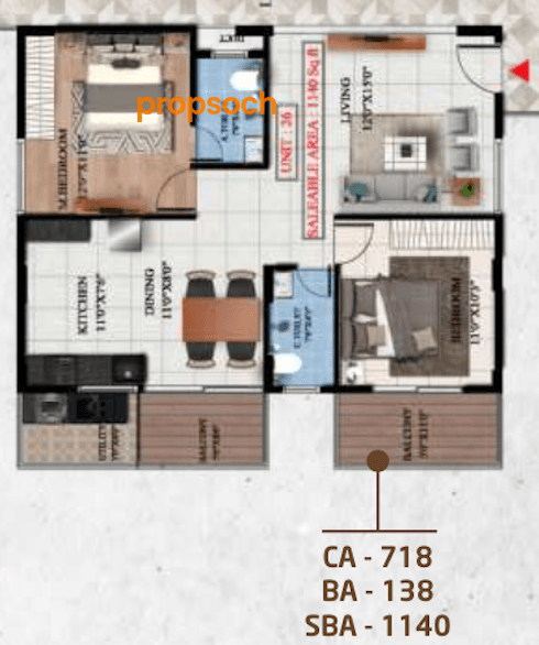 Suraksha Springs - 2 BHK Floor Plan