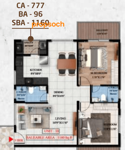 Suraksha Springs - 2 BHK Floor Plan