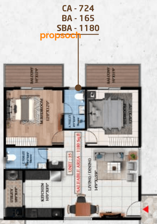 Suraksha Springs - 2 BHK Floor Plan
