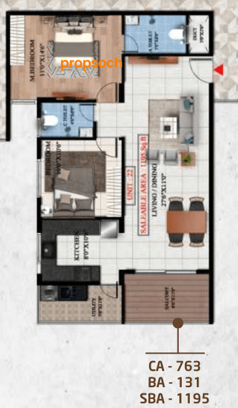 Suraksha Springs - 2 BHK Floor Plan