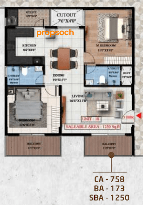 Suraksha Springs - 2 BHK Floor Plan