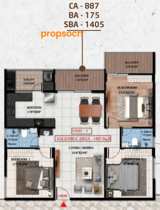 Suraksha Springs - 3 BHK Floor Plan