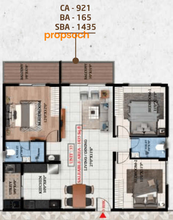 Suraksha Springs - 3 BHK Floor Plan