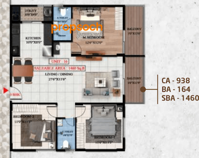 Suraksha Springs - 3 BHK Floor Plan
