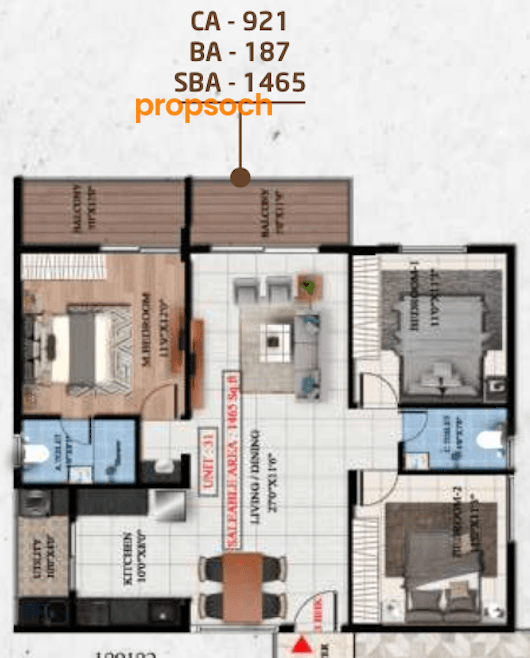 Suraksha Springs - 3 BHK Floor Plan