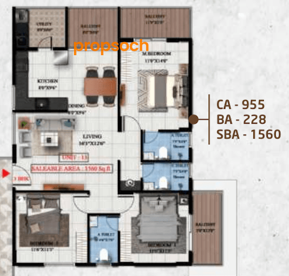 Suraksha Springs - 3 BHK Floor Plan