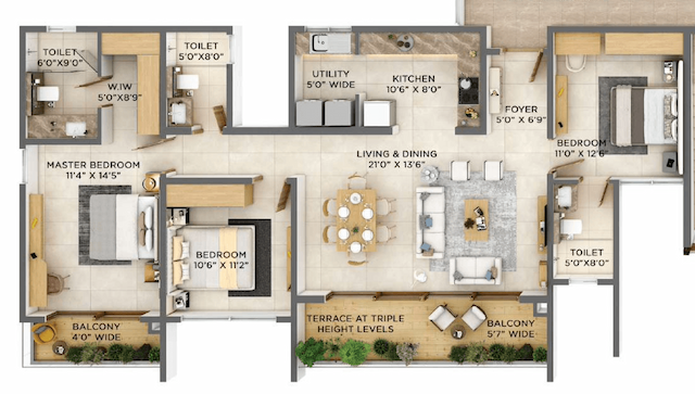 VBHC Aurora - 3BHK Floor Plan
