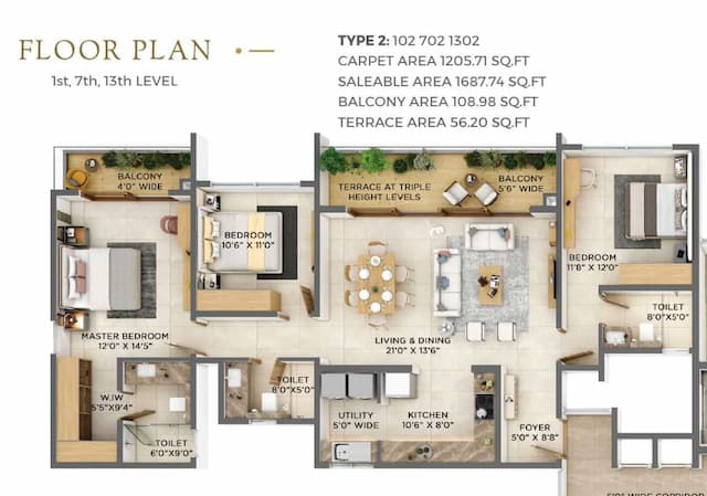VBHC Aurora - 3BHK Floor Plan