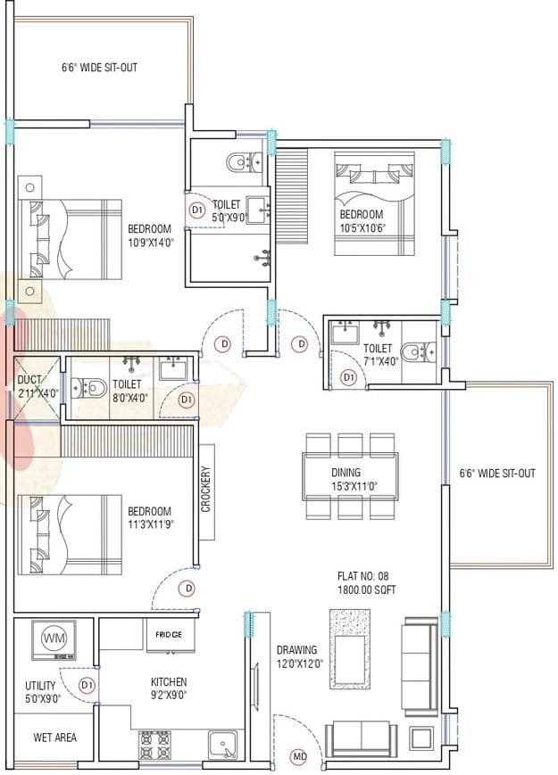 Aditrri Lotus - 3 BHK Floor Plan