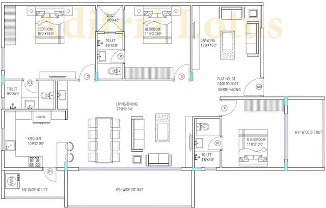 Aditrri Lotus - 3 BHK Floor Plan
