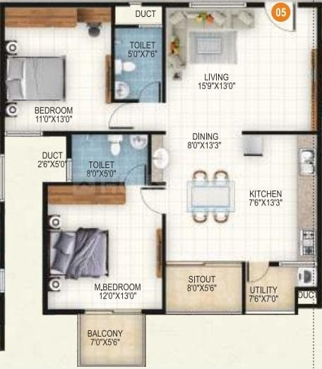 Aryan 1 Celeste - 2 BHK Floor Plan