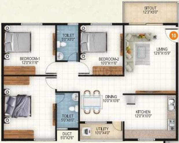 Aryan 1 Celeste - 3 BHK Floor Plan