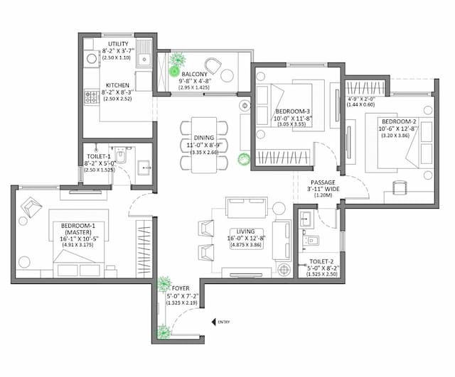 Assetz MARQ - 3 BHK Floor Plan