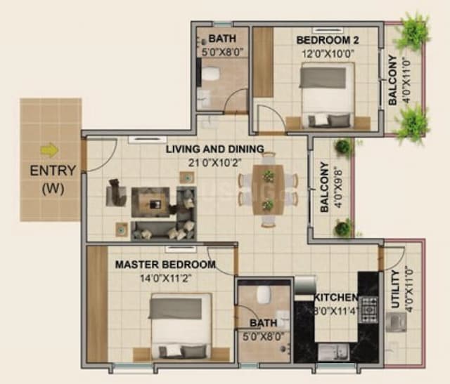 Axis Oaklyn - 2 BHK Floor Plan