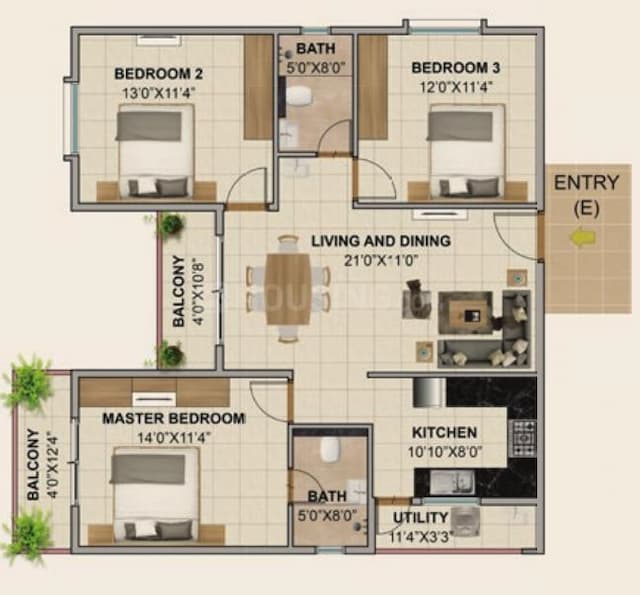 Axis Oaklyn - 3 BHK Floor Plan