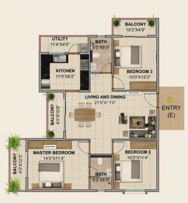 Axis Oaklyn - 3 BHK Floor Plan