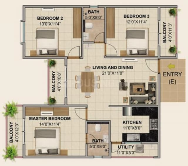 Axis Oaklyn - 3 BHK Floor Plan