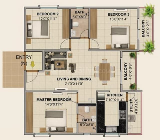 Axis Oaklyn - 3 BHK Floor Plan