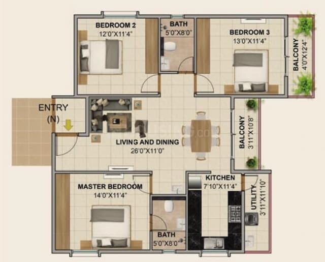 Axis Oaklyn - 3 BHK Floor Plan