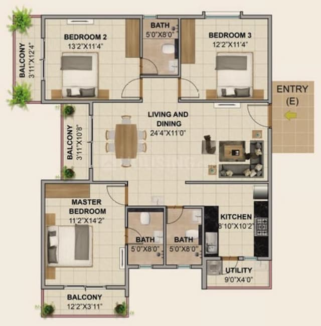 Axis Oaklyn - 3 BHK Floor Plan