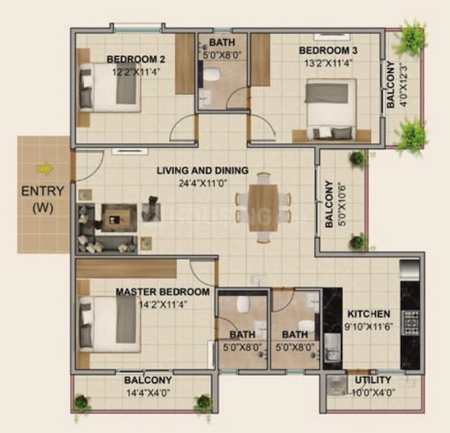 Axis Oaklyn - 3 BHK Floor Plan