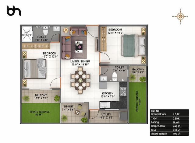 Bhavisha Meadows Phase 2 - 2 BHK Floor Plan